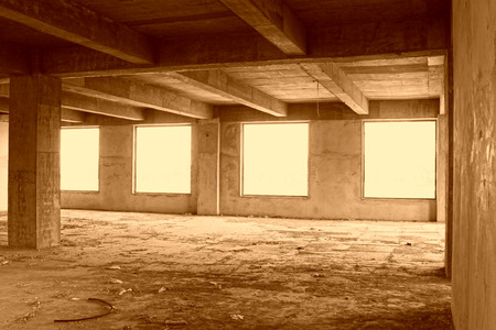 unfinished concrete cast-in-suit hall, closeup of photo