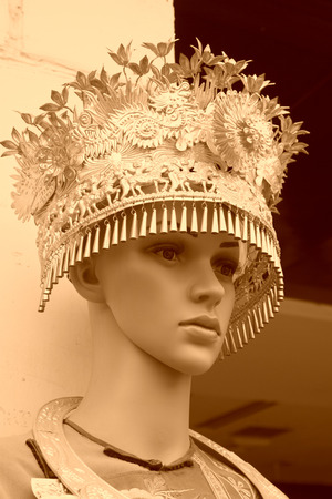 Phoenix County, April 15: A model wearing Miao silver jewelry on April 15, 2012, Phoenix County, Hunan Province, Chinaのeditorial素材