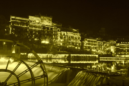 Phoenix County, April 15: Tuojiang River both banks night scenery on April 15, 2012, Phoenix County, Hunan Province, Chinaのeditorial素材