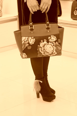 Lady bag and high heels, closeup of photoの写真素材