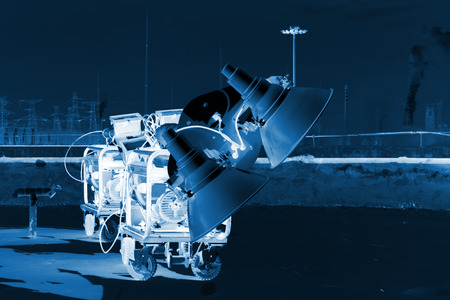 Mobile power lighting equipment in a factoryのeditorial素材