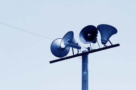 loudspeaker in the blue sky in china ruralの写真素材