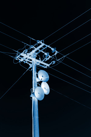 wire rod and loudspeakers in rural areas, north chinaの写真素材