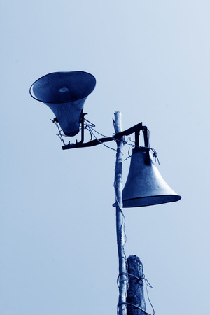 loudspeaker in the blue sky in china ruralの写真素材