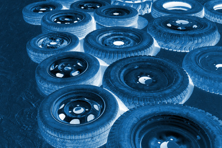 rubber wheel stacked together, closeup of photoのeditorial素材