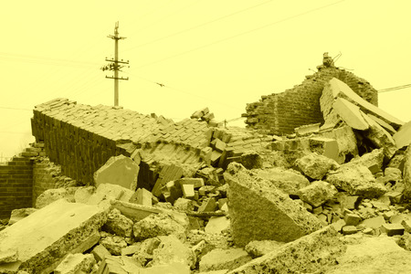 housing demolition materials in the demolition siteの写真素材