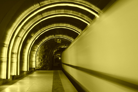 TANGSHAN - NOVEMBER 16: The Underground tunnel and small train in the kailuan national mine park, november 16, 2013, tangshan, hebei province, china.のeditorial素材