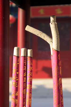 incense in a temple, closeup of photoの写真素材
