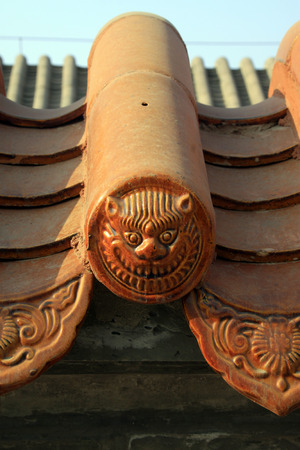 Chinese style glazed tile walls, closeup of photoの写真素材