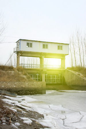 Water conservancy project, sluice building landscape, closeup of photoのeditorial素材