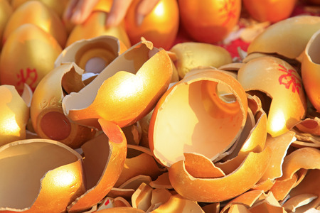 pieces of golden eggs, closeup of photoのeditorial素材