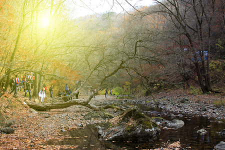 BENXI CITY- OCTOBER 12: GuanMenShan scenic spot natural landscape and tourists, on october 12, 2014, Benxi City, Liaoning Province, Chinaのeditorial素材