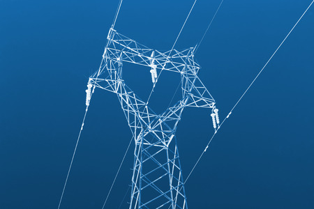 electric tower in the blue sky, steel power transmission facilitiesの写真素材