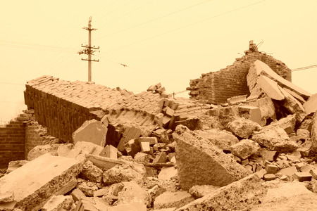 housing demolition materials in the demolition siteの写真素材