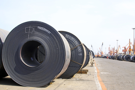 strip steel and crane, closeup of photoのeditorial素材