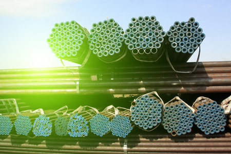 Steel pipe cross section features, closeup of photoの写真素材