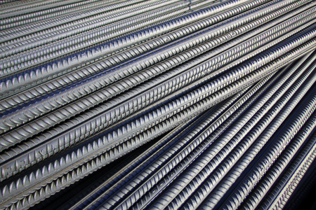 deformed steel bar piled up together, closeup of photoのeditorial素材