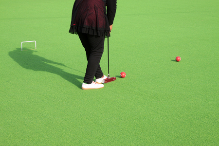 Chinese gate ball and athlete's legs, closeup of photoのeditorial素材