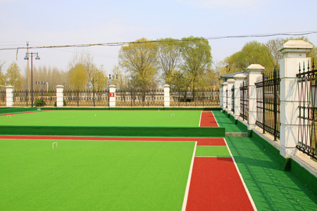Chinese gate ball stadium and wall, closeup of photoのeditorial素材
