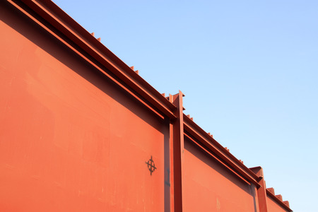 red steel plate, closeup of photoの写真素材