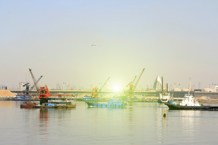 Ships in the port, wide-angle viewのeditorial素材