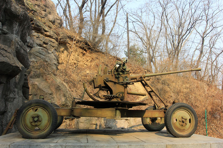 Anti-aircraft guns in a museum, closeup of photo