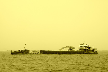 engineering ship in the sea, closeup of photo