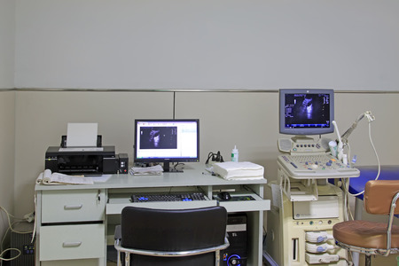 Hospital B ultrasonic room, closeup of photoのeditorial素材