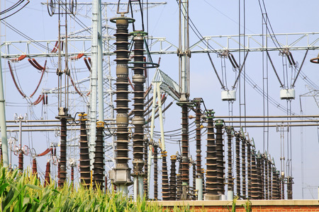 Electric power equipment in substation, closeup of photo