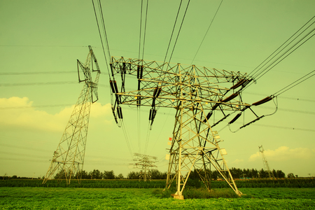 electric tower in the fields, closeup of photoのeditorial素材