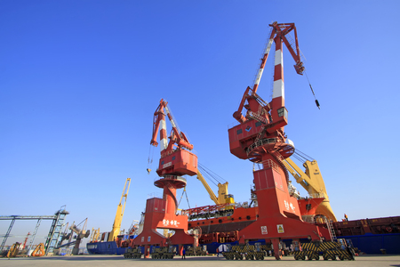TIANJIN PORT - MARCH 23: seal 7 scientific investigation vessels parked in the terminal yard, on March 23, 2015, tianjin port, tianjin, China.のeditorial素材