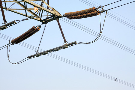 Electric power equipment and an insulator, closeup of photo