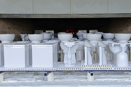 ceramic ware in the sintering furnace in a factory, closeup of photoの写真素材