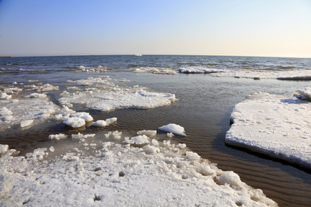 sea ice natural scenery in winter, closeup of photo