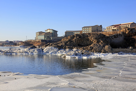 sea ice natural scenery in winter, closeup of photoの写真素材