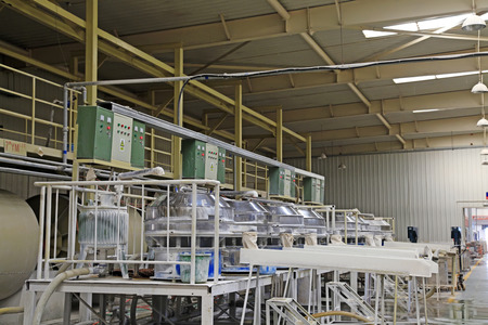 Machinery and equipment in a production workshop, closeup of photoのeditorial素材
