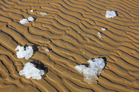 beach texture and melting ice in the wild, closeup of photo