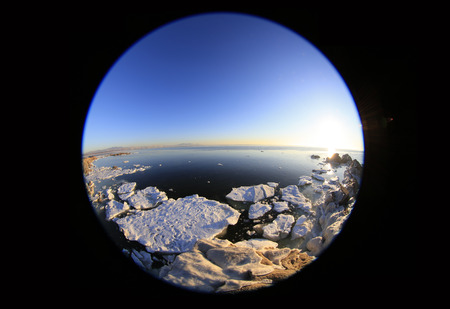sea ice natural scenery in winter, closeup of photoの写真素材