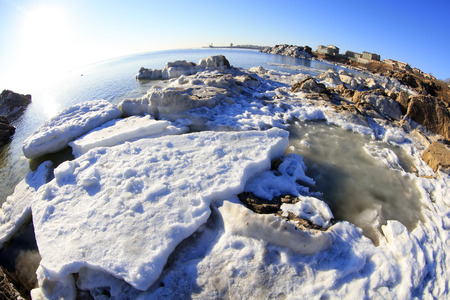 sea ice natural scenery in winter, closeup of photo