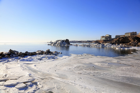 sea ice natural scenery in winter, closeup of photoのeditorial素材
