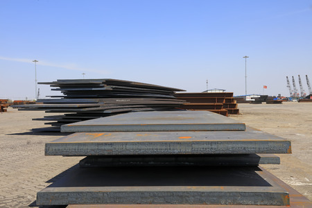 Steel plate in the cargo terminal, closeup of photoのeditorial素材