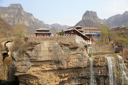 pavilions and waterfalls in shanxi, chinaのeditorial素材