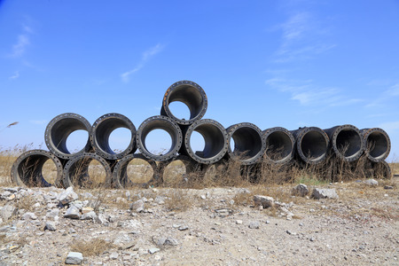 Dredge pipe rubber joint at seasideの写真素材
