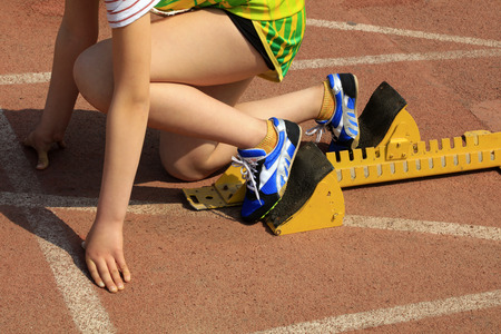 athletes leg and starting blockのeditorial素材