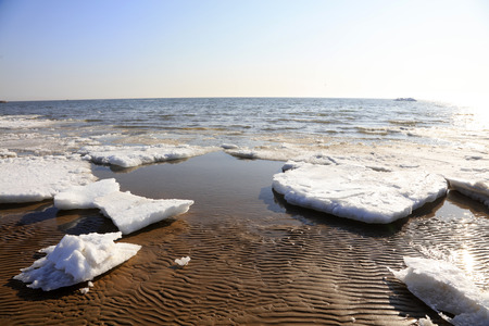 sea ice natural scenery in winter, closeup of photoの写真素材