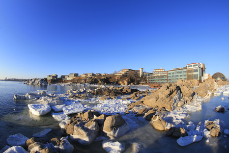 sea ice natural scenery in winter, closeup of photoのeditorial素材