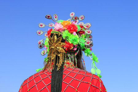 Chinese traditional style yangko folk dance performance headwear, luannan County, hebei Province, Chinaのeditorial素材