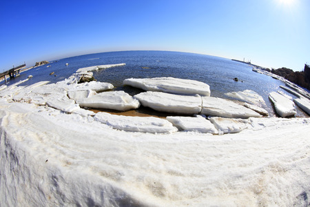 sea ice natural scenery in winter, closeup of photo