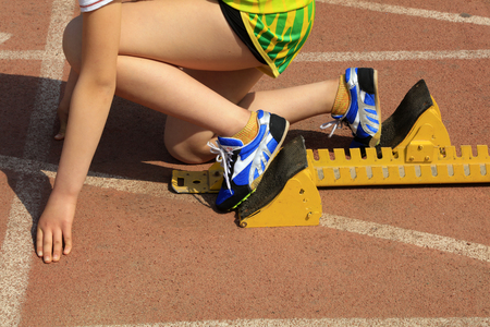 athletes leg and starting blockのeditorial素材