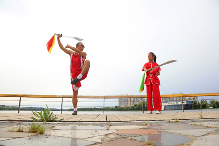 Luannan County - August 23: martial arts show in the park, on August 23, 2016, luannan county, hebei province, Chinaのeditorial素材